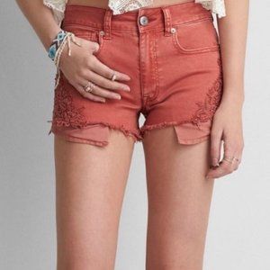 American Eagle Hi-Rise Festival Shorts Crochet Rust Size 2